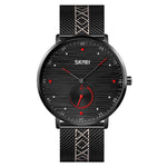 SKMEI 9218 Orologio da uomo al quarzo con cinturino in maglia con quadrante in numeri arabi a righe orizzontali