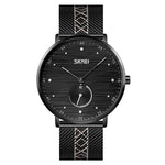SKMEI 9218 Orologio da uomo al quarzo con cinturino in maglia con quadrante in numeri arabi a righe orizzontali