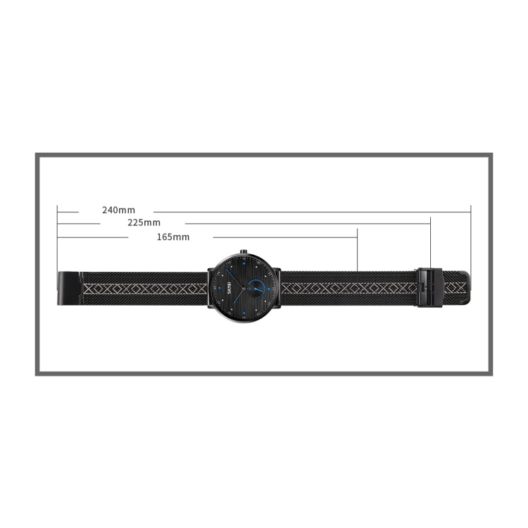 SKMEI 9218 Orologio da uomo al quarzo con cinturino in maglia con quadrante in numeri arabi a righe orizzontali
