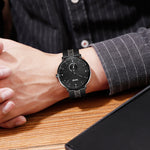 SKMEI 9218 Orologio da uomo al quarzo con cinturino in maglia con quadrante in numeri arabi a righe orizzontali