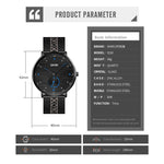 SKMEI 9218 Orologio da uomo al quarzo con cinturino in maglia con quadrante in numeri arabi a righe orizzontali