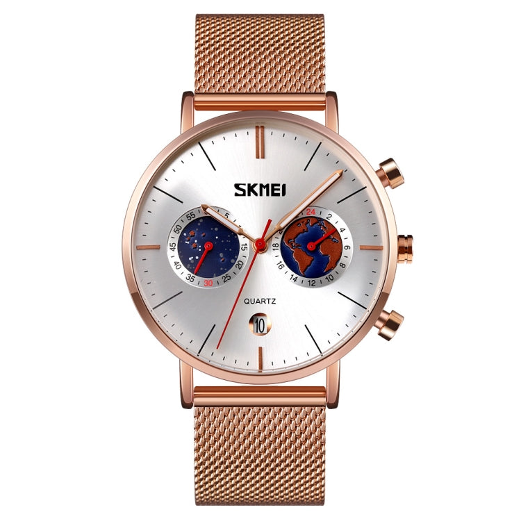 SKMEI 9231 Orologio da uomo al quarzo con cinturino in acciaio inossidabile con cronometro calendario modello mappa