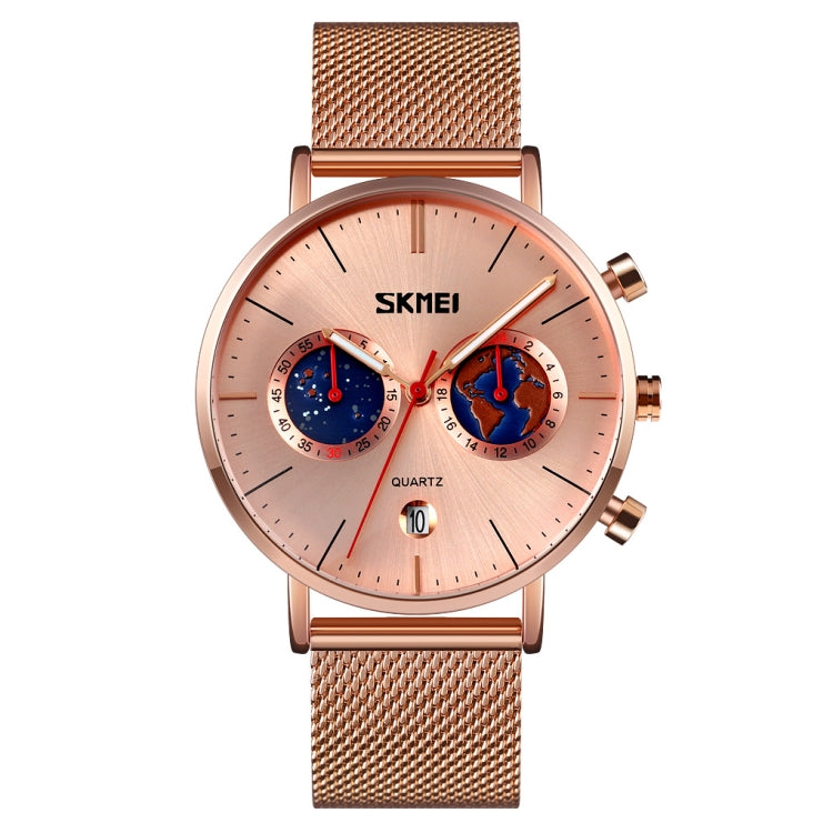 SKMEI 9231 Orologio da uomo al quarzo con cinturino in acciaio inossidabile con cronometro calendario modello mappa