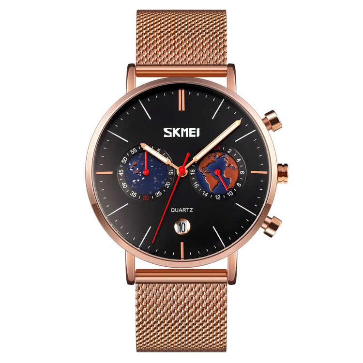 SKMEI 9231 Orologio da uomo al quarzo con cinturino in acciaio inossidabile con cronometro calendario modello mappa