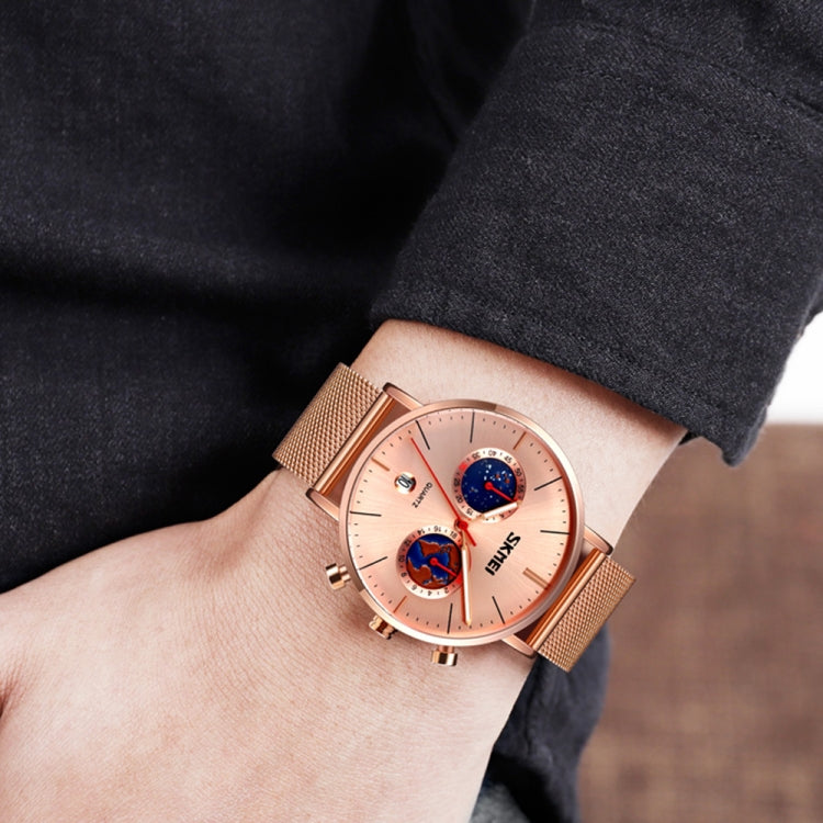 SKMEI 9231 Orologio da uomo al quarzo con cinturino in acciaio inossidabile con cronometro calendario modello mappa