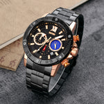 SKMEI 9235 Orologio al quarzo con cinturino in acciaio inossidabile con cronometro Moonphase da uomo