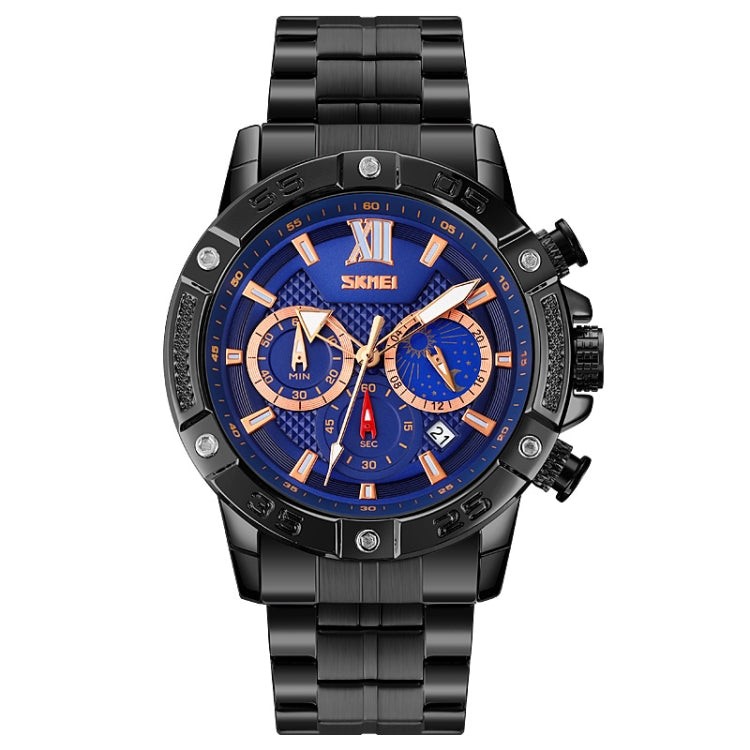 SKMEI 9235 Orologio al quarzo con cinturino in acciaio inossidabile con cronometro Moonphase da uomo