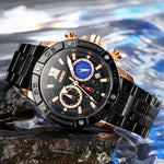 SKMEI 9235 Orologio al quarzo con cinturino in acciaio inossidabile con cronometro Moonphase da uomo
