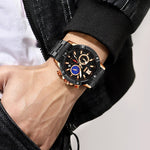 SKMEI 9235 Orologio al quarzo con cinturino in acciaio inossidabile con cronometro Moonphase da uomo