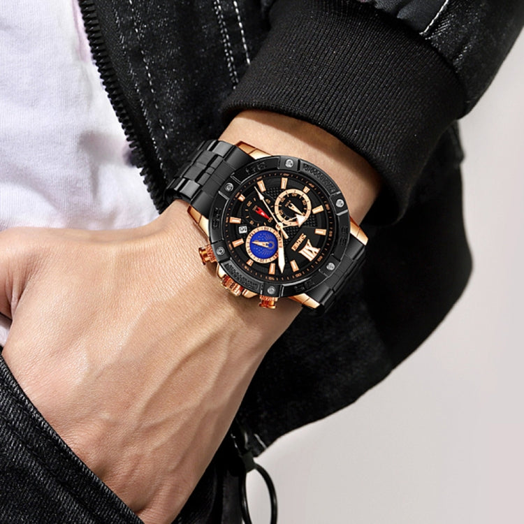 SKMEI 9235 Orologio al quarzo con cinturino in acciaio inossidabile con cronometro Moonphase da uomo