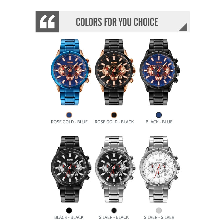 SKMEI 9241 Orologio al quarzo con cinturino in acciaio inossidabile con cronometro da uomo