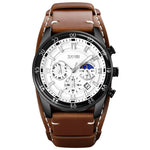 SKMEI 9249 Orologio da uomo al quarzo con cinturino in pelle con cronometro calendario fasi lunari