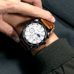SKMEI 9249 Orologio da uomo al quarzo con cinturino in pelle con cronometro calendario fasi lunari
