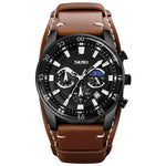 SKMEI 9249 Orologio da uomo al quarzo con cinturino in pelle con cronometro calendario fasi lunari