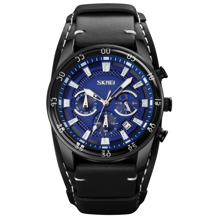 SKMEI 9249 Orologio da uomo al quarzo con cinturino in pelle con cronometro calendario fasi lunari