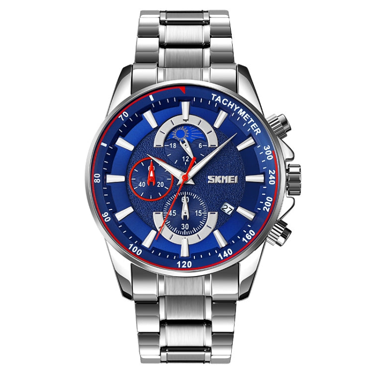 SKMEI 9250 Cronometro da uomo con fasi lunari, data, orologio al quarzo con cinturino in acciaio inossidabile a sei pin