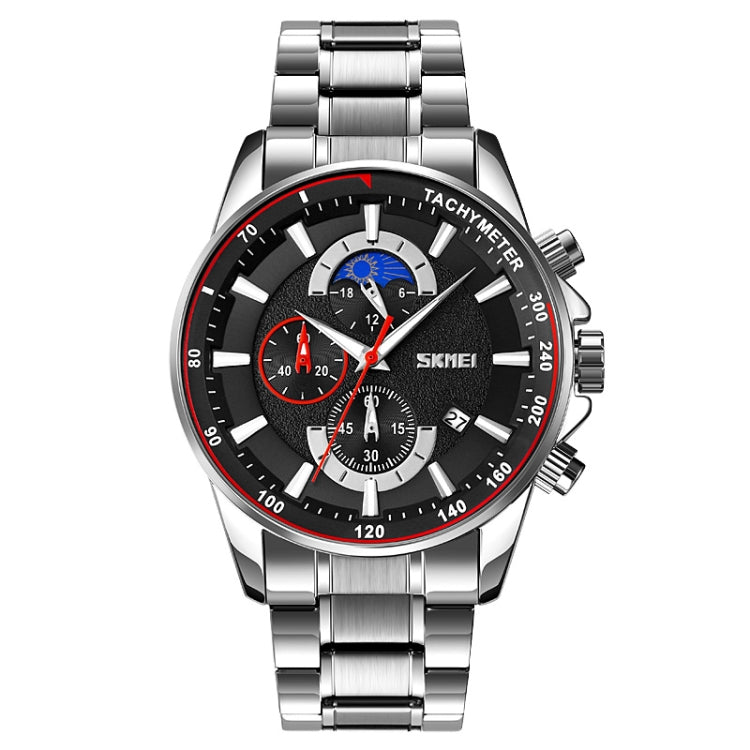 SKMEI 9250 Cronometro da uomo con fasi lunari, data, orologio al quarzo con cinturino in acciaio inossidabile a sei pin