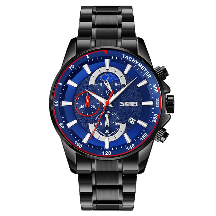 SKMEI 9250 Cronometro da uomo con fasi lunari, data, orologio al quarzo con cinturino in acciaio inossidabile a sei pin
