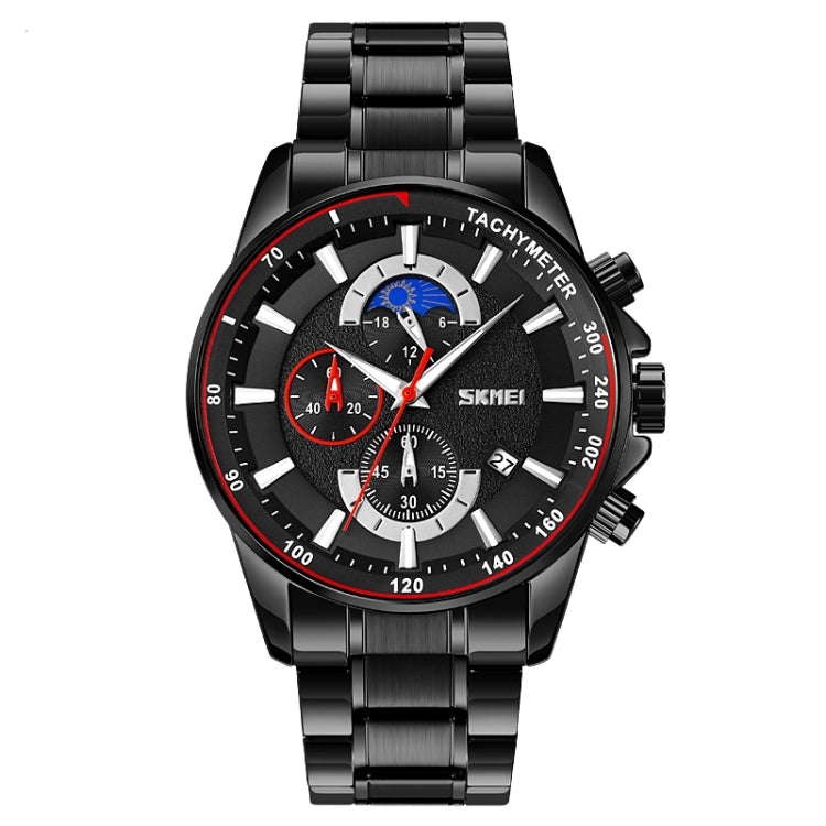 SKMEI 9250 Cronometro da uomo con fasi lunari, data, orologio al quarzo con cinturino in acciaio inossidabile a sei pin