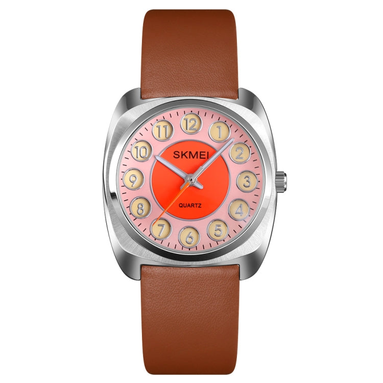 SKMEI Q029 Orologio al quarzo con cinturino in pelle con quadrante modello numero di telefono da donna