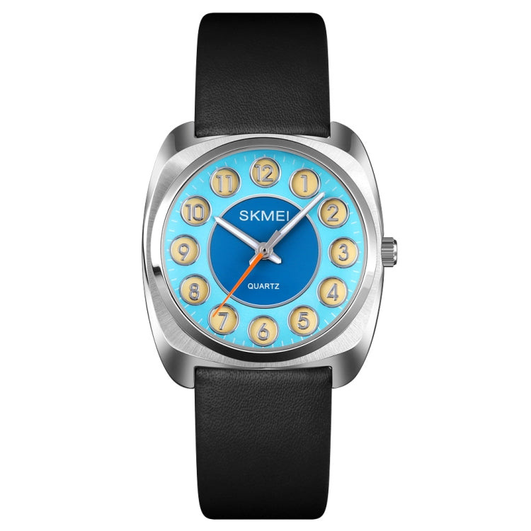 SKMEI Q029 Orologio al quarzo con cinturino in pelle con quadrante modello numero di telefono da donna