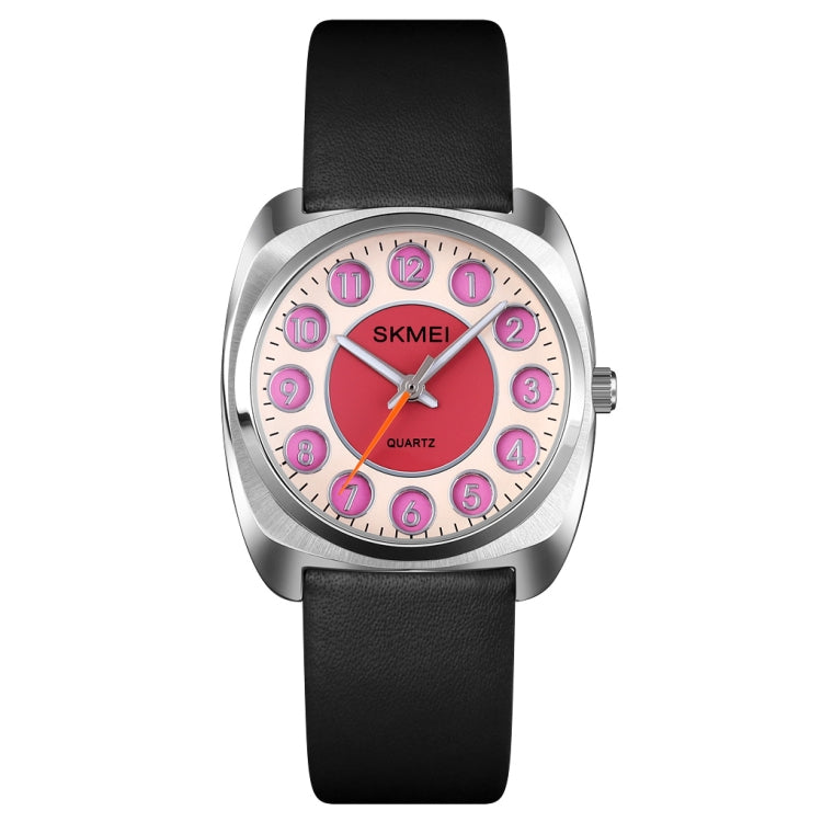 SKMEI Q029 Orologio al quarzo con cinturino in pelle con quadrante modello numero di telefono da donna