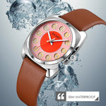 SKMEI Q029 Orologio al quarzo con cinturino in pelle con quadrante modello numero di telefono da donna