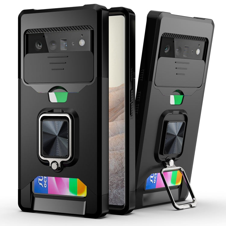 Cover per fotocamera scorrevole Design Custodia antiurto per PC + TPU con supporto per anello e slot per schede, For Google Pixel 6 Pro, For Samsung Galaxy A52, For Samsung Galaxy A72
