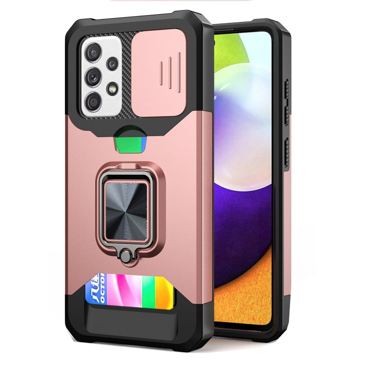 Cover per fotocamera scorrevole Design Custodia antiurto per PC + TPU con supporto per anello e slot per schede, For Google Pixel 6 Pro, For Samsung Galaxy A52, For Samsung Galaxy A72