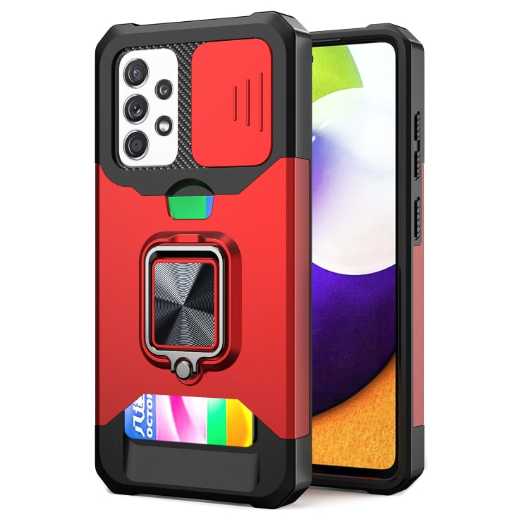 Cover per fotocamera scorrevole Design Custodia antiurto per PC + TPU con supporto per anello e slot per schede, For Google Pixel 6 Pro, For Samsung Galaxy A52, For Samsung Galaxy A72