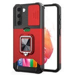 Cover per fotocamera scorrevole Design Custodia antiurto per PC + TPU con supporto per anello e slot per schede, For Samsung Galaxy S21, For Samsung Galaxy S21+, For Samsung Galaxy A12