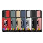 Cover per fotocamera scorrevole Design Custodia antiurto per PC + TPU con supporto per anello e slot per schede, For Samsung Galaxy S21, For Samsung Galaxy S21+, For Samsung Galaxy A12