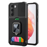 Cover per fotocamera scorrevole Design Custodia antiurto per PC + TPU con supporto per anello e slot per schede, For Samsung Galaxy S21, For Samsung Galaxy S21+, For Samsung Galaxy A12