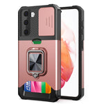 Cover per fotocamera scorrevole Design Custodia antiurto per PC + TPU con supporto per anello e slot per schede, For Samsung Galaxy S21, For Samsung Galaxy S21+, For Samsung Galaxy A12