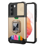 Cover per fotocamera scorrevole Design Custodia antiurto per PC + TPU con supporto per anello e slot per schede, For Samsung Galaxy S21, For Samsung Galaxy S21+, For Samsung Galaxy A12