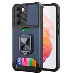 Cover per fotocamera scorrevole Design Custodia antiurto per PC + TPU con supporto per anello e slot per schede, For Samsung Galaxy S21, For Samsung Galaxy S21+, For Samsung Galaxy A12