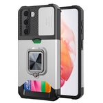 Cover per fotocamera scorrevole Design Custodia antiurto per PC + TPU con supporto per anello e slot per schede, For Samsung Galaxy S21, For Samsung Galaxy S21+, For Samsung Galaxy A12