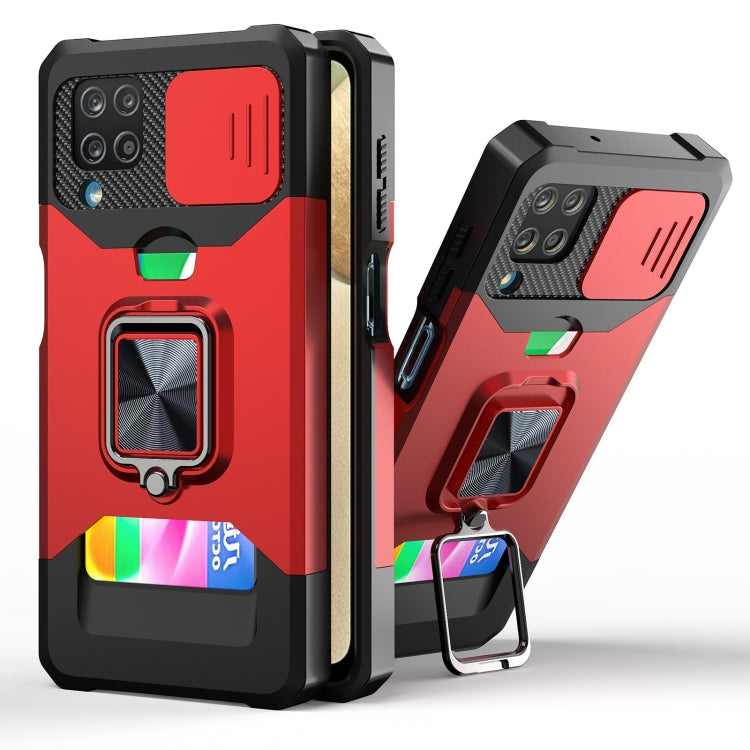Cover per fotocamera scorrevole Design Custodia antiurto per PC + TPU con supporto per anello e slot per schede, For Samsung Galaxy S21, For Samsung Galaxy S21+, For Samsung Galaxy A12
