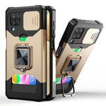 Cover per fotocamera scorrevole Design Custodia antiurto per PC + TPU con supporto per anello e slot per schede, For Samsung Galaxy S21, For Samsung Galaxy S21+, For Samsung Galaxy A12