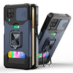 Cover per fotocamera scorrevole Design Custodia antiurto per PC + TPU con supporto per anello e slot per schede, For Samsung Galaxy S21, For Samsung Galaxy S21+, For Samsung Galaxy A12