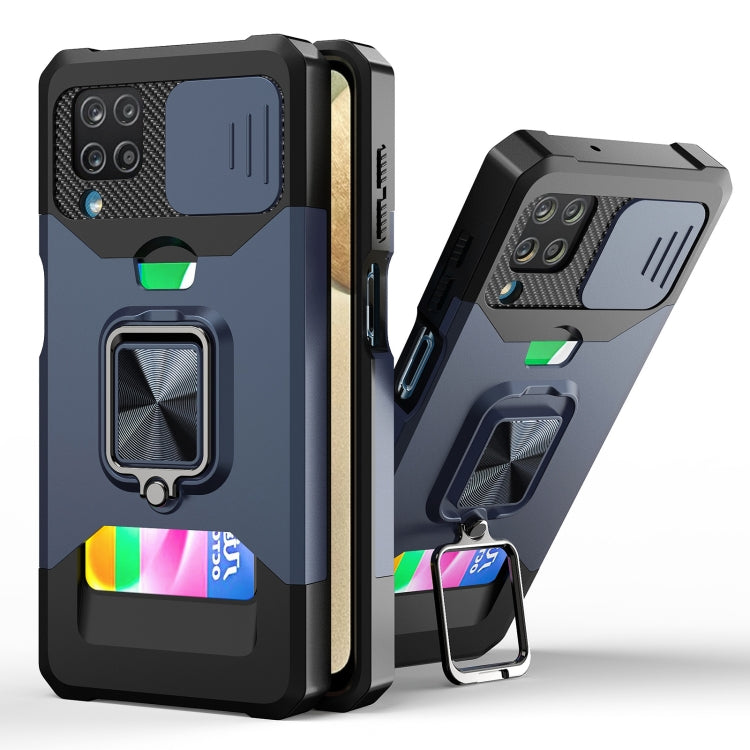 Cover per fotocamera scorrevole Design Custodia antiurto per PC + TPU con supporto per anello e slot per schede, For Samsung Galaxy S21, For Samsung Galaxy S21+, For Samsung Galaxy A12