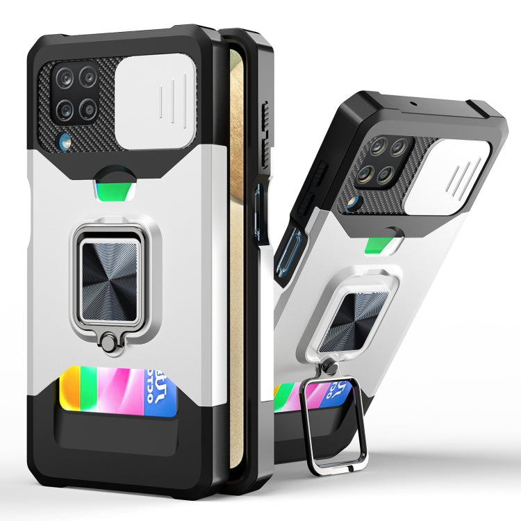 Cover per fotocamera scorrevole Design Custodia antiurto per PC + TPU con supporto per anello e slot per schede, For Samsung Galaxy S21, For Samsung Galaxy S21+, For Samsung Galaxy A12