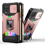 Cover per fotocamera scorrevole Design Custodia antiurto per PC + TPU con supporto per anello e slot per schede, For Samsung Galaxy S21, For Samsung Galaxy S21+, For Samsung Galaxy A12
