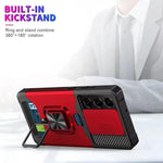 Cover per fotocamera scorrevole Design Custodia antiurto per PC + TPU con supporto per anello e slot per schede, For Samsung Galaxy S21 Ultra 5G