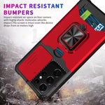 Cover per fotocamera scorrevole Design Custodia antiurto per PC + TPU con supporto per anello e slot per schede, For Samsung Galaxy S21 Ultra 5G