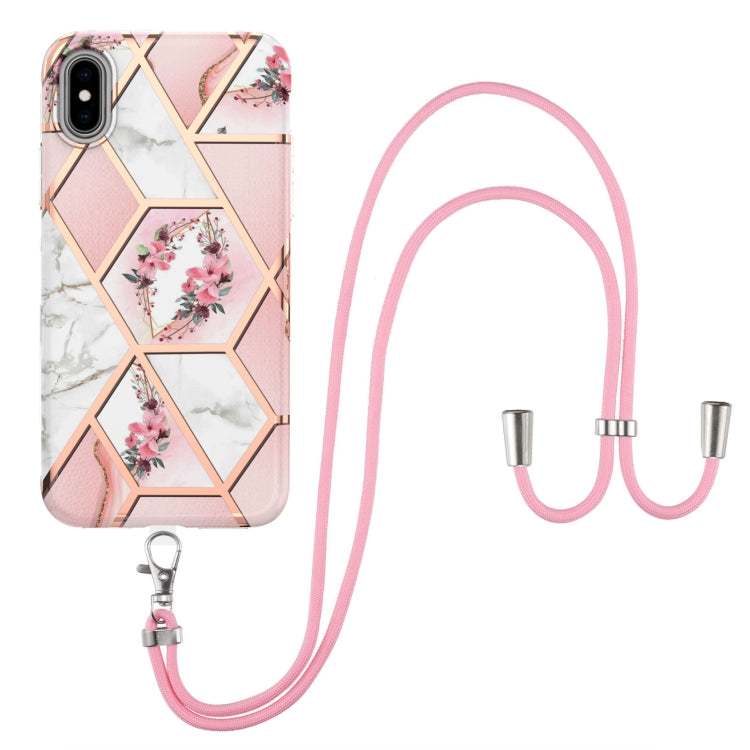 Custodia antiurto in TPU con motivo floreale in marmo con giunzione elettrolitica con cordino, For iPhone XS Max, For iPhone 8 Plus / 7 Plus, For iPhone SE 2022 / SE 2020 / 8 / 7