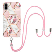 Custodia antiurto in TPU con motivo floreale in marmo con giunzione elettrolitica con cordino, For iPhone XS Max, For iPhone 8 Plus / 7 Plus, For iPhone SE 2022 / SE 2020 / 8 / 7