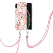Custodia antiurto in TPU con motivo floreale in marmo con giunzione elettrolitica con cordino, For iPhone XS Max, For iPhone 8 Plus / 7 Plus, For iPhone SE 2022 / SE 2020 / 8 / 7