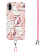 Custodia antiurto in TPU con motivo floreale in marmo con giunzione elettrolitica con cordino, For iPhone XS Max, For iPhone 8 Plus / 7 Plus, For iPhone SE 2022 / SE 2020 / 8 / 7