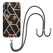 Custodia antiurto in TPU con motivo floreale in marmo con giunzione elettrolitica con cordino, For iPhone XS Max, For iPhone 8 Plus / 7 Plus, For iPhone SE 2022 / SE 2020 / 8 / 7